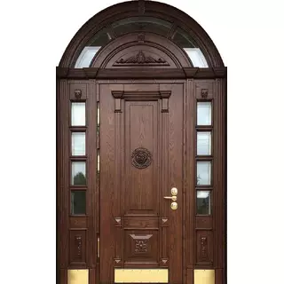 Парадная арочная дверь со стеклопакетами и нержавеющим отбойником Парадная арочная дверь со стеклопакетами и нержавеющим отбойником