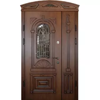Арочная двустворчатая дверь со стеклом и ковкой Арочная двустворчатая дверь со стеклом и ковкой